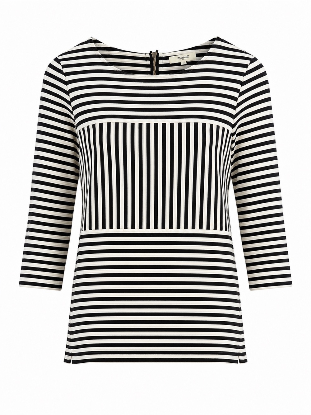 Striped 3/4 Sleeve Top By Madewell XS Black & White Polyester Blend